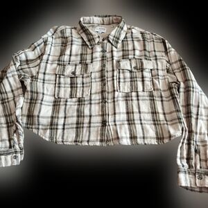 Ci Sono Cropped Flannel Orange and Brown Plaid Button Down NWT Size XL